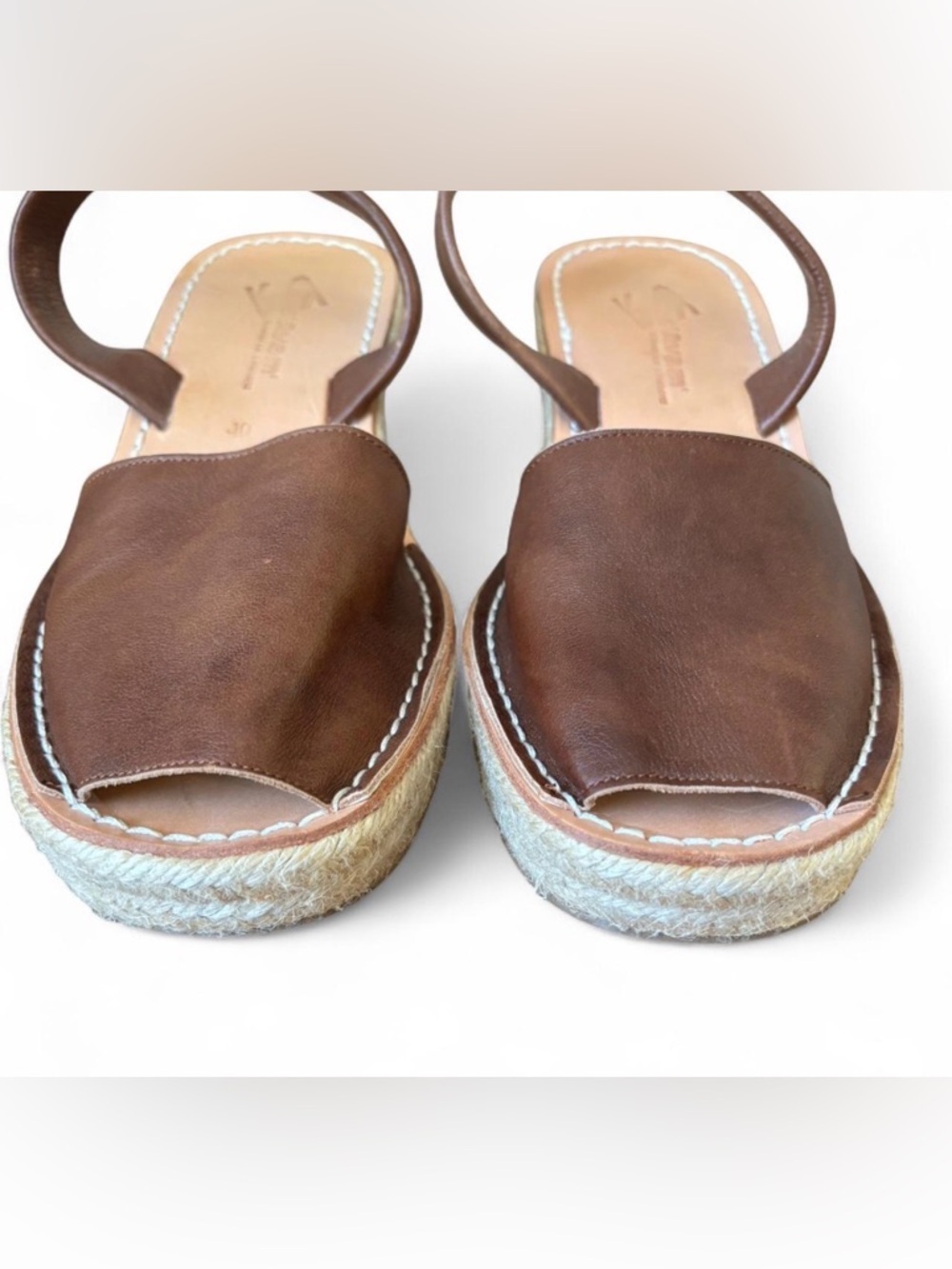 S'avam Leather Menorcan Avarca Wedge Sandals Size 40 us 9 Women's Brown Color - Picture 3 of 7